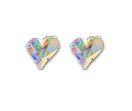 Crystal stud heart earrings ,clear crystal AB