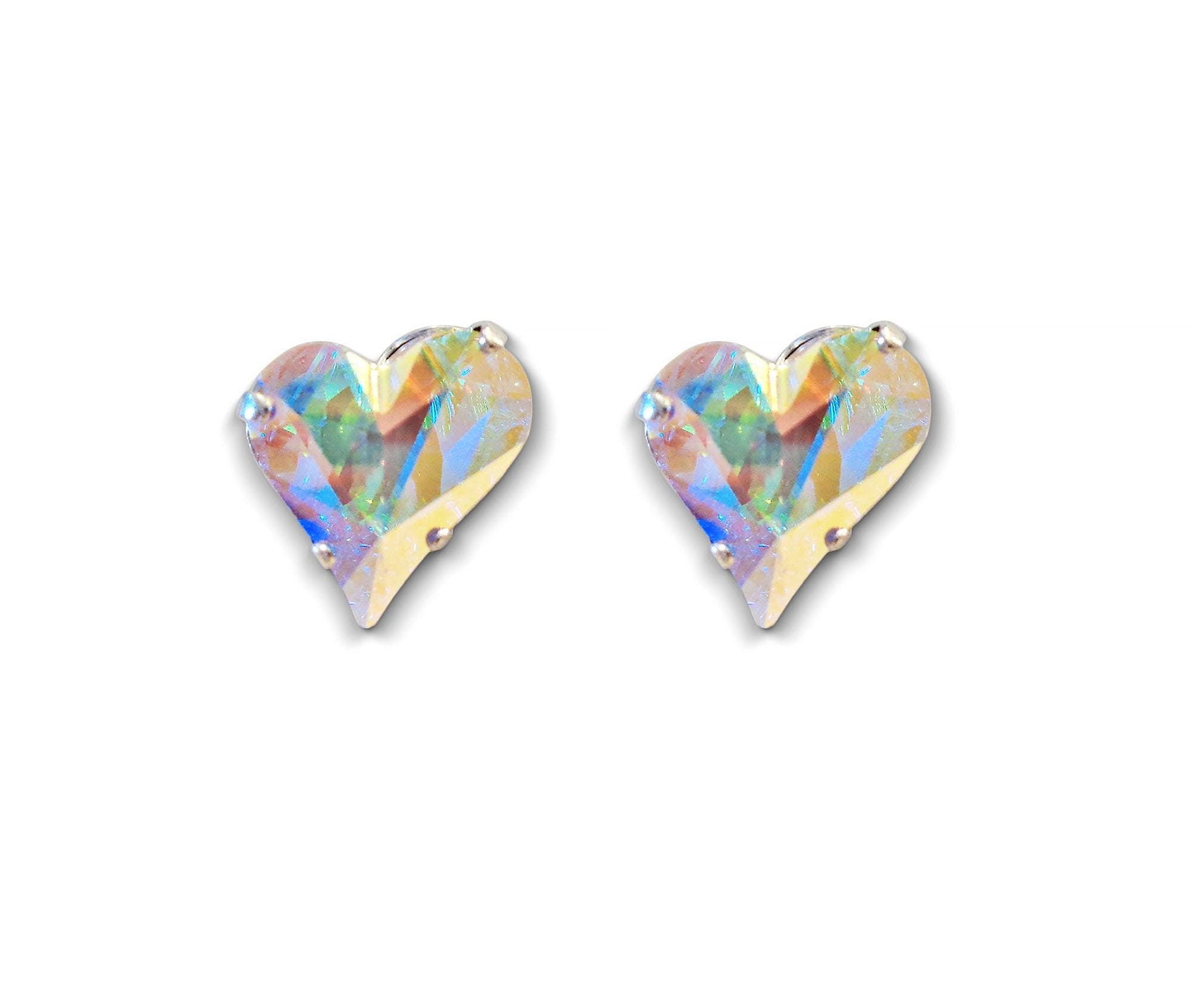 Crystal stud heart earrings ,clear crystal AB