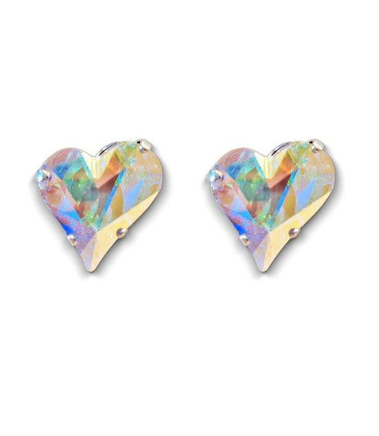 Crystal stud heart earrings ,clear crystal AB