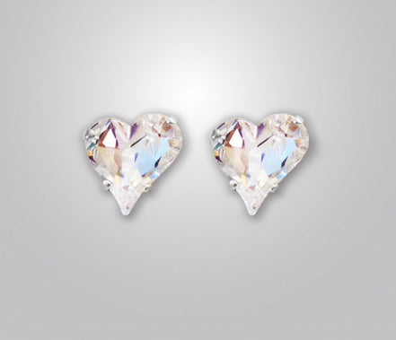 Crystal  stud heart earrings ,clear crystal