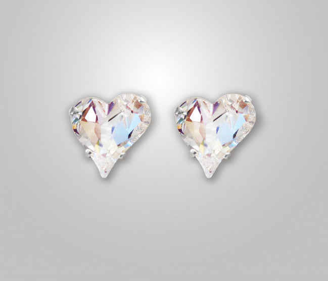 Crystal  stud heart earrings ,clear crystal