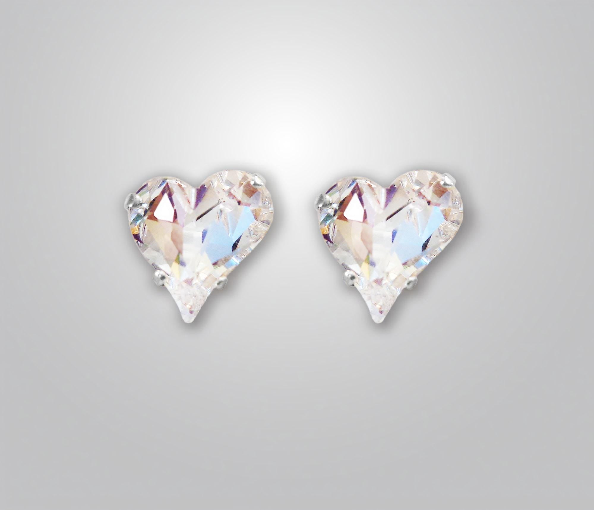 Crystal  stud heart earrings ,clear crystal