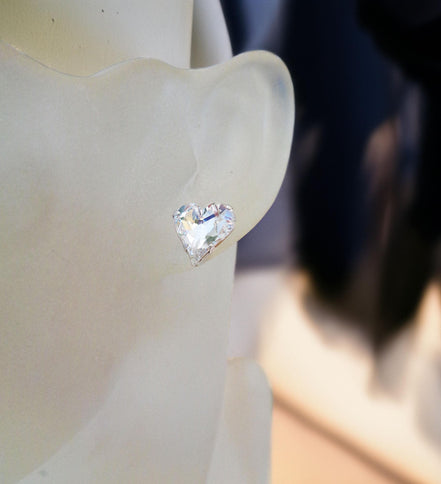 Crystal  stud heart earrings ,clear crystal