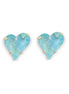 Crystal  sweetheart stud earrings,soft mint ,yellow gold plated