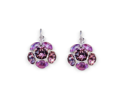 Crystal drop, dark pink,earrings,rhodium silver