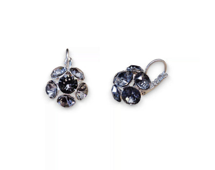Crystal drop,black silver night ,earrings,rhodium silver