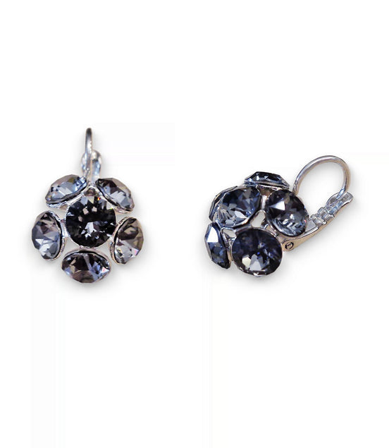 Crystal drop,black silver night ,earrings,rhodium silver