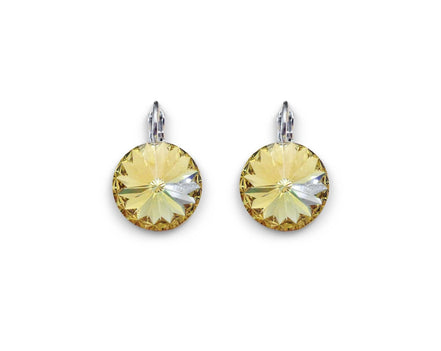 Crystal rivoli  drop earrings, dark yelow ,rhodium silver
