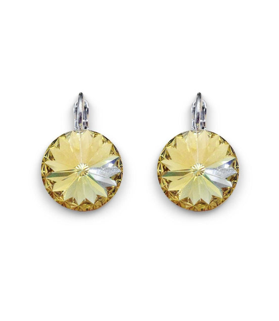 Crystal rivoli  drop earrings, dark yelow ,rhodium silver