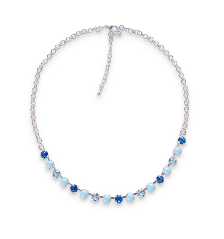 Collier en cristaux et perles Swarovski, bleu glacier, bleu pastel, plaqué argent brillant