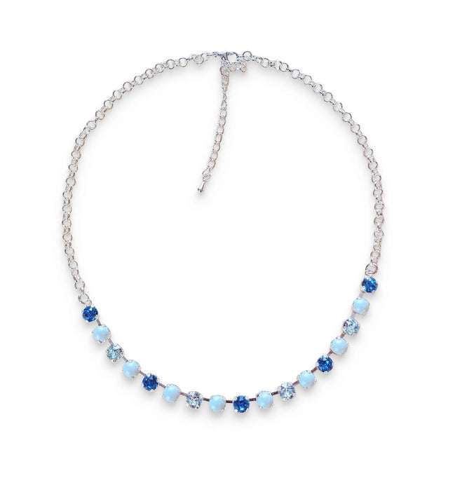 Collier en cristaux et perles Swarovski, bleu glacier, bleu pastel, plaqué argent brillant