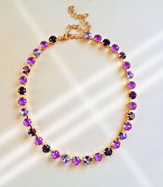 RASPBERRY GARDEN  crystal necklace crsytal orchid ,yellow gold