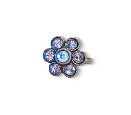Cute crystal flower design finger ring purple,antique silver