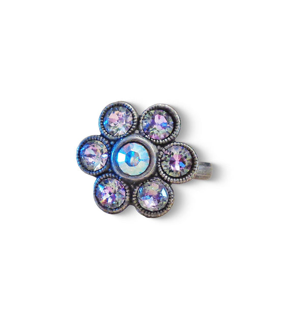 Cute crystal flower design finger ring purple,antique silver