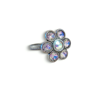 Cute crystal flower design finger ring purple,antique silver
