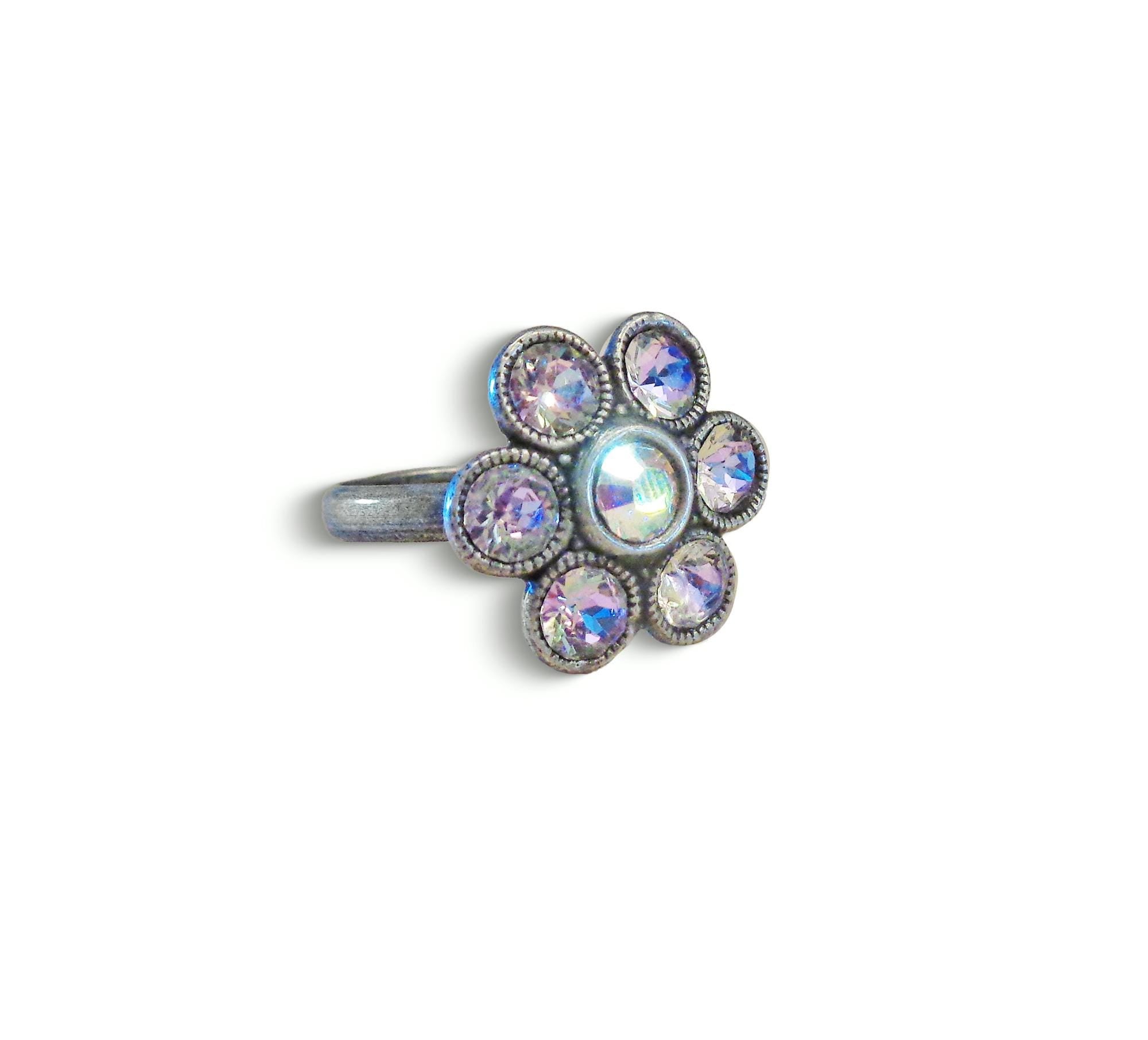 Cute crystal flower design finger ring purple,antique silver
