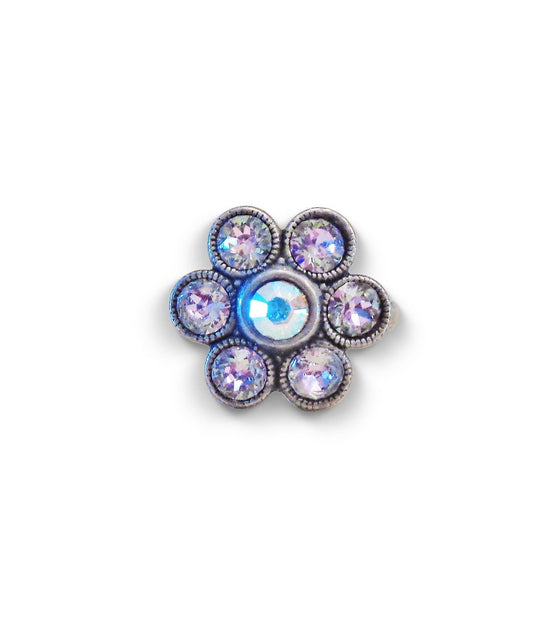 Cute crystal flower design finger ring purple,antique silver