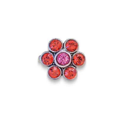 Cute crystal flower design finger ring orange,antique silver