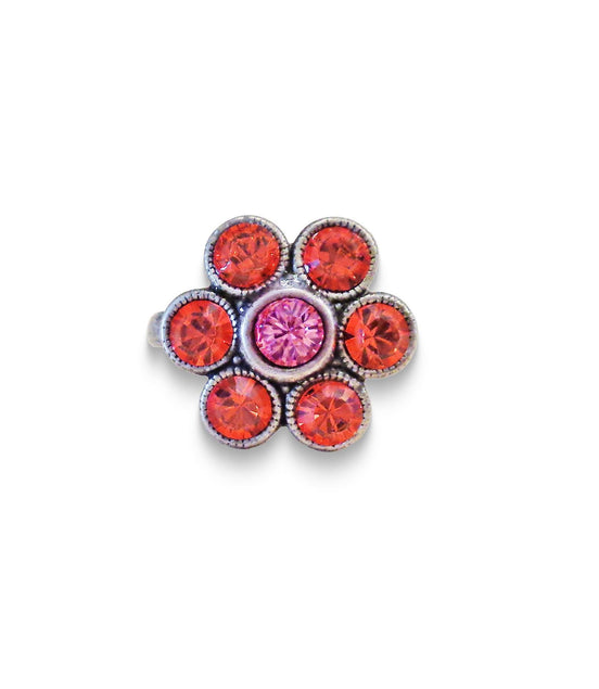 Cute crystal flower design finger ring orange,antique silver