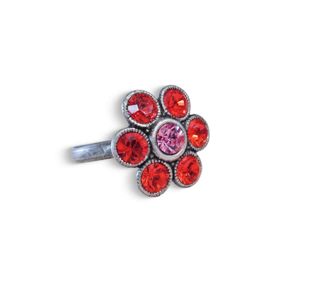 Cute crystal flower design finger ring orange,antique silver