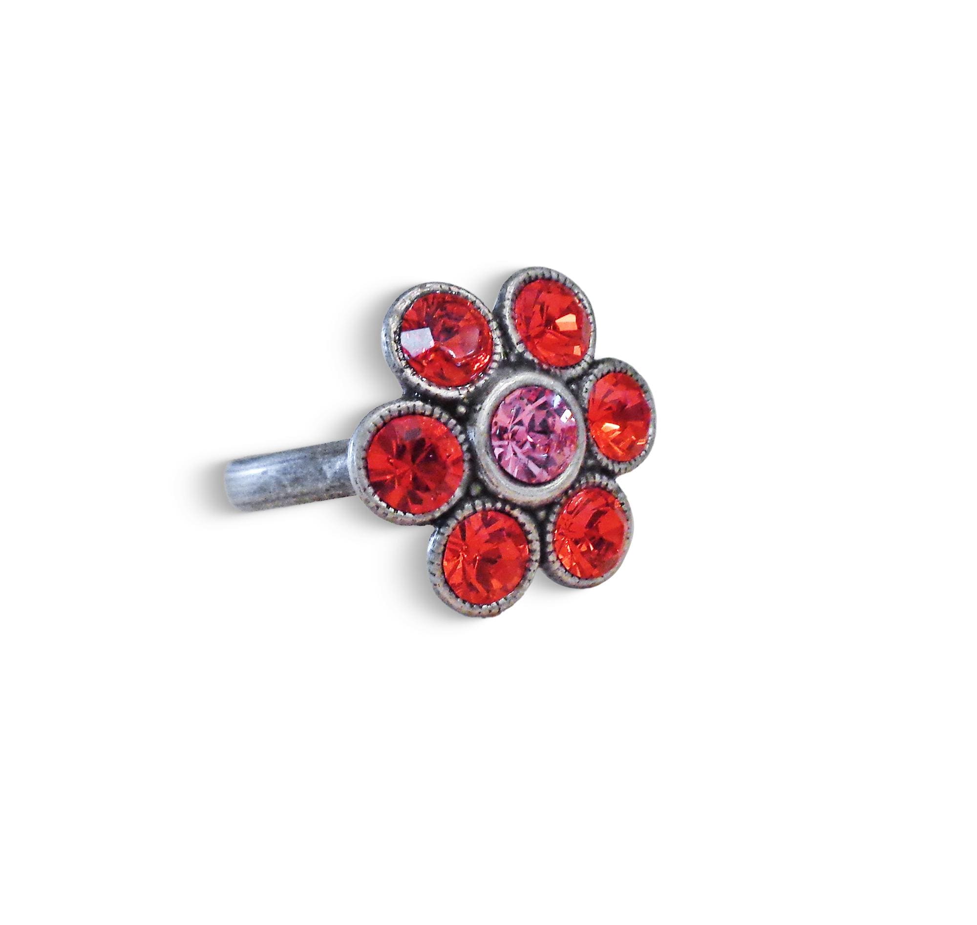 Cute crystal flower design finger ring orange,antique silver