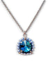Crystal and pearl round pendant necklace blue indicolite