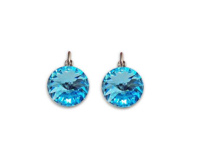Crystal  rivoli  drop earrings, light turquoise,rhodium silver