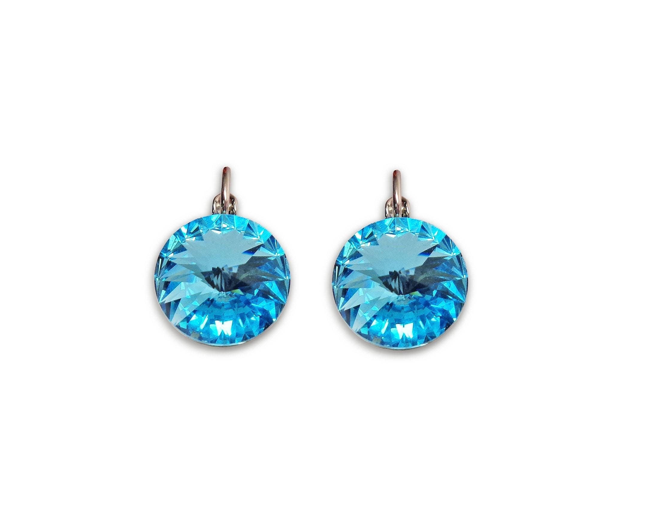 Crystal  rivoli  drop earrings, light turquoise,rhodium silver