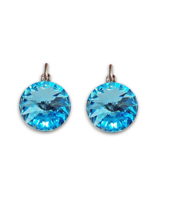 Crystal  rivoli  drop earrings, light turquoise,rhodium silver