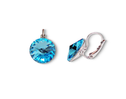 Crystal  rivoli  drop earrings, light turquoise,rhodium silver