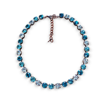 CELINE crystal tennis necklace blue zircon,light blue,antique copper