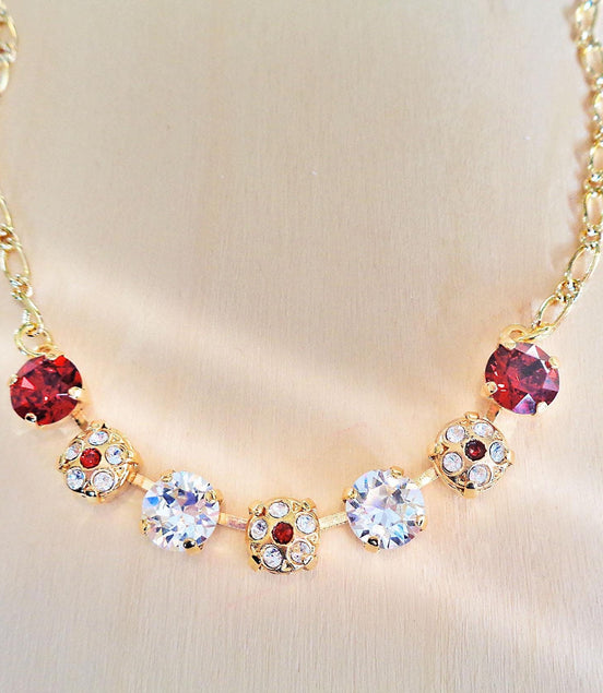 Crystal chain necklace clear crystal,red,yellow gold
