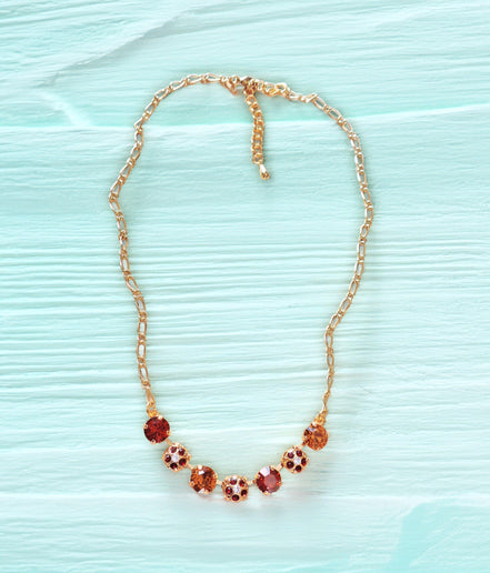 Crystal chain decorated necklace indian red and topaz,gold plated