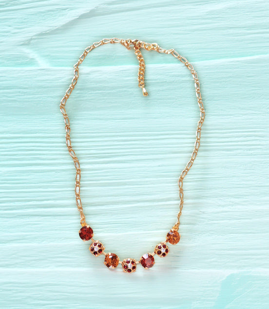 Crystal chain decorated necklace indian red and topaz,gold plated