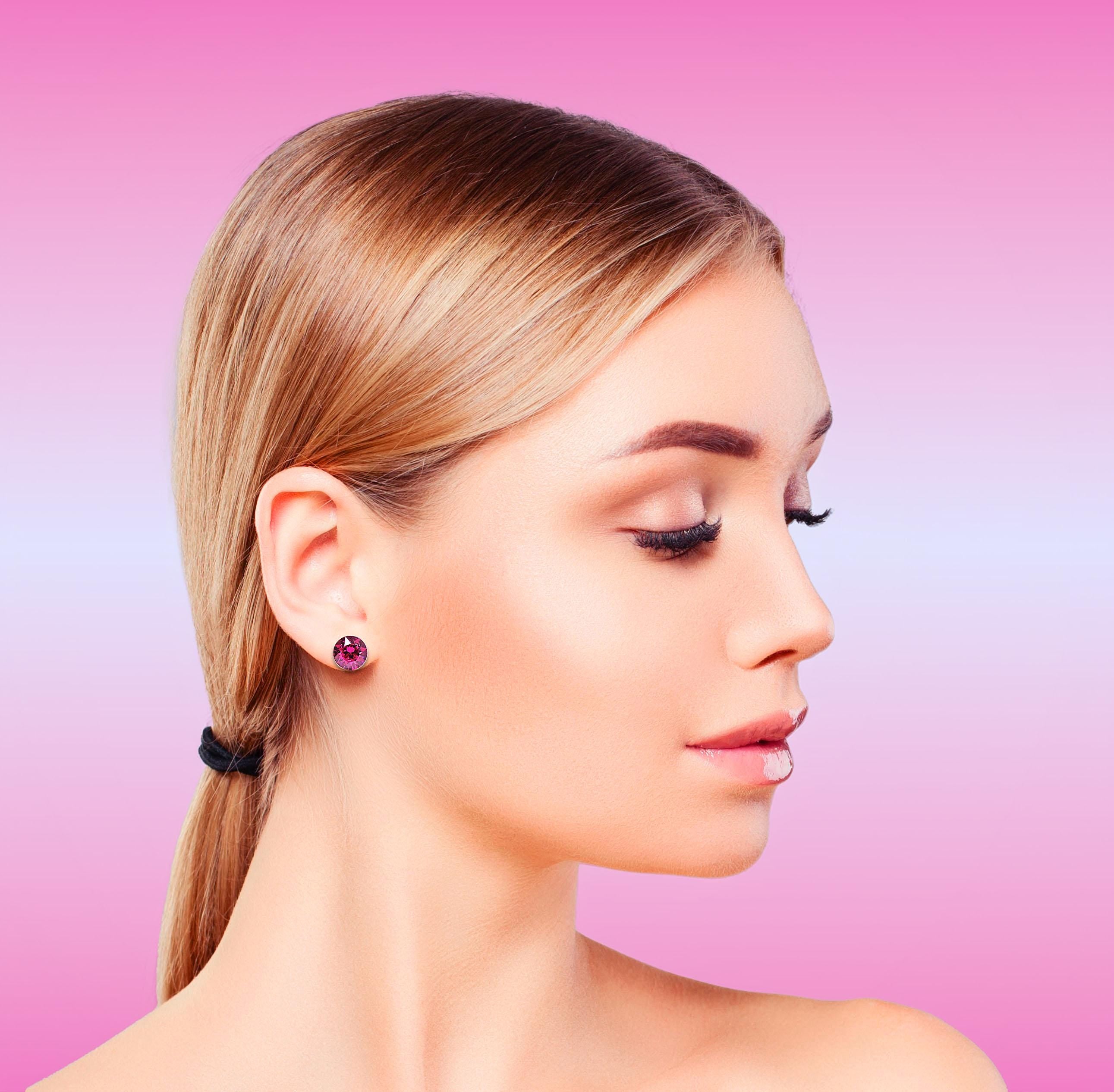 Crystal  stud earrings fuchsia pink