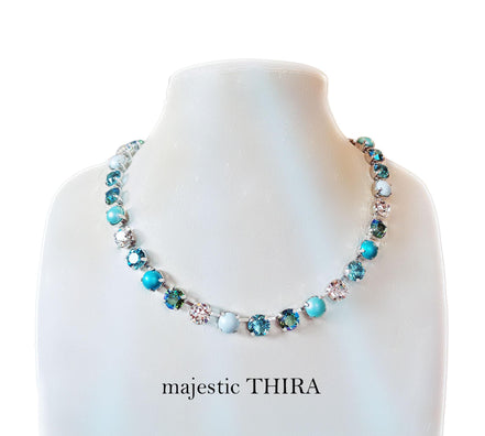 MAJESTIC THIRA Austrian crystal  tennis  necklace,light turquoise,pastel blue,clear crystal