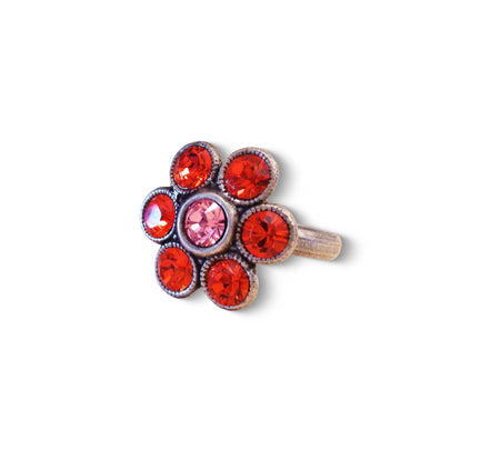 Cute crystal flower design finger ring orange,antique silver