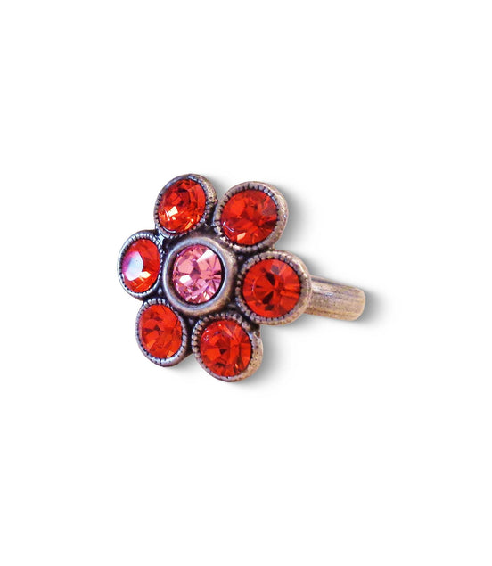 Cute crystal flower design finger ring orange,antique silver