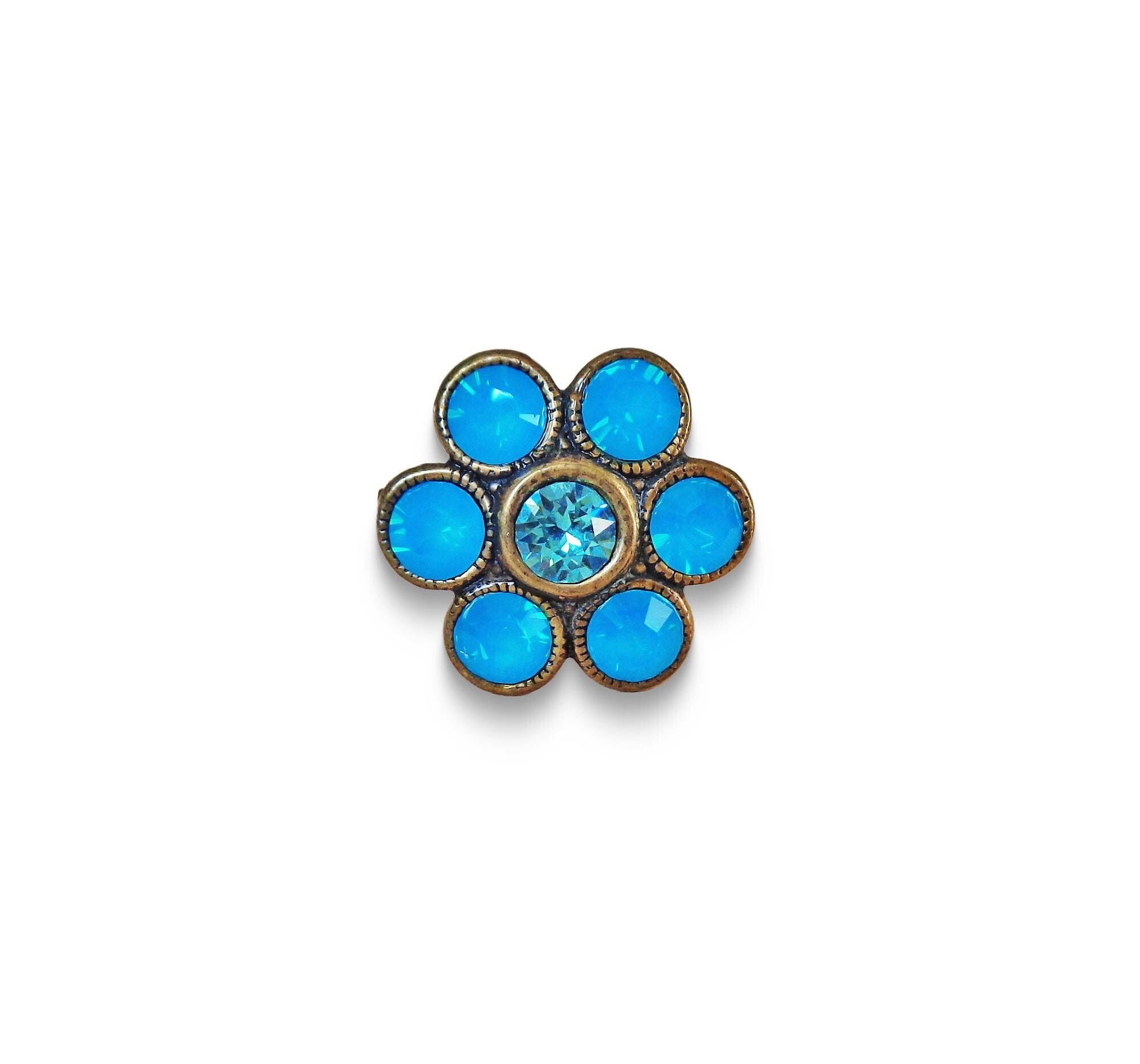 Cute crystal flower design finger ring  blue opal,antique brass