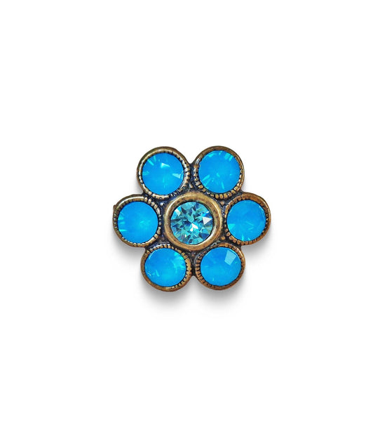 Cute crystal flower design finger ring  blue opal,antique brass