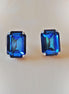 Crystal rectangular stud  earrings bermuda blue, rhodium silver