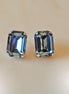 Crystal rectangular  stud  earrings  black diamond, rhodium silver plated