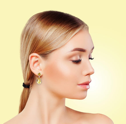 Crystal pear drop earrings crystal,dark lemon,rhodium silver plated