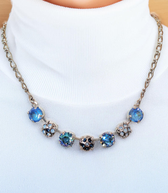 Crystal decorated necklace, ocean delite and light sapphire