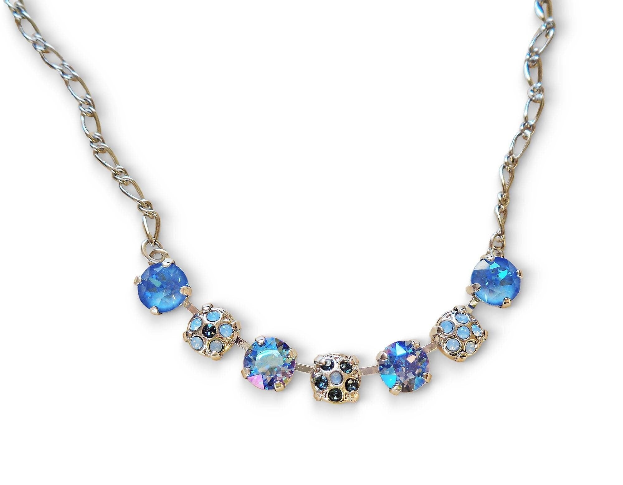 Crystal decorated necklace, ocean delite and light sapphire
