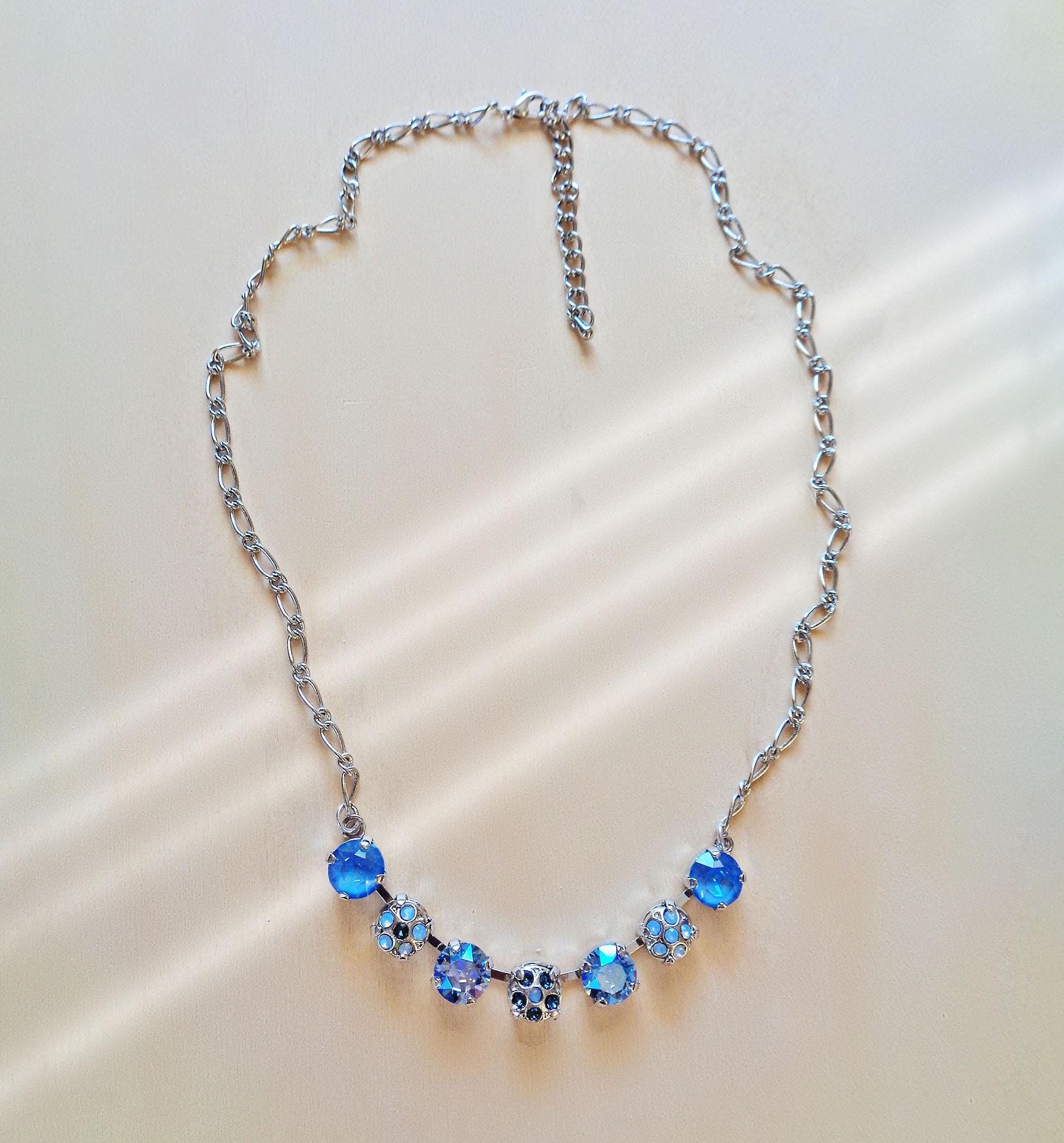 Crystal decorated necklace, ocean delite and light sapphire