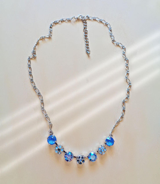 Crystal decorated necklace, ocean delite and light sapphire