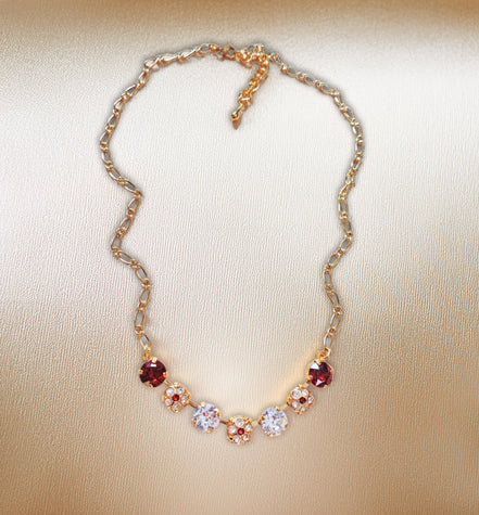 Crystal chain necklace clear crystal,red,yellow gold