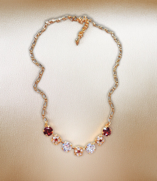 Crystal chain necklace clear crystal,red,yellow gold