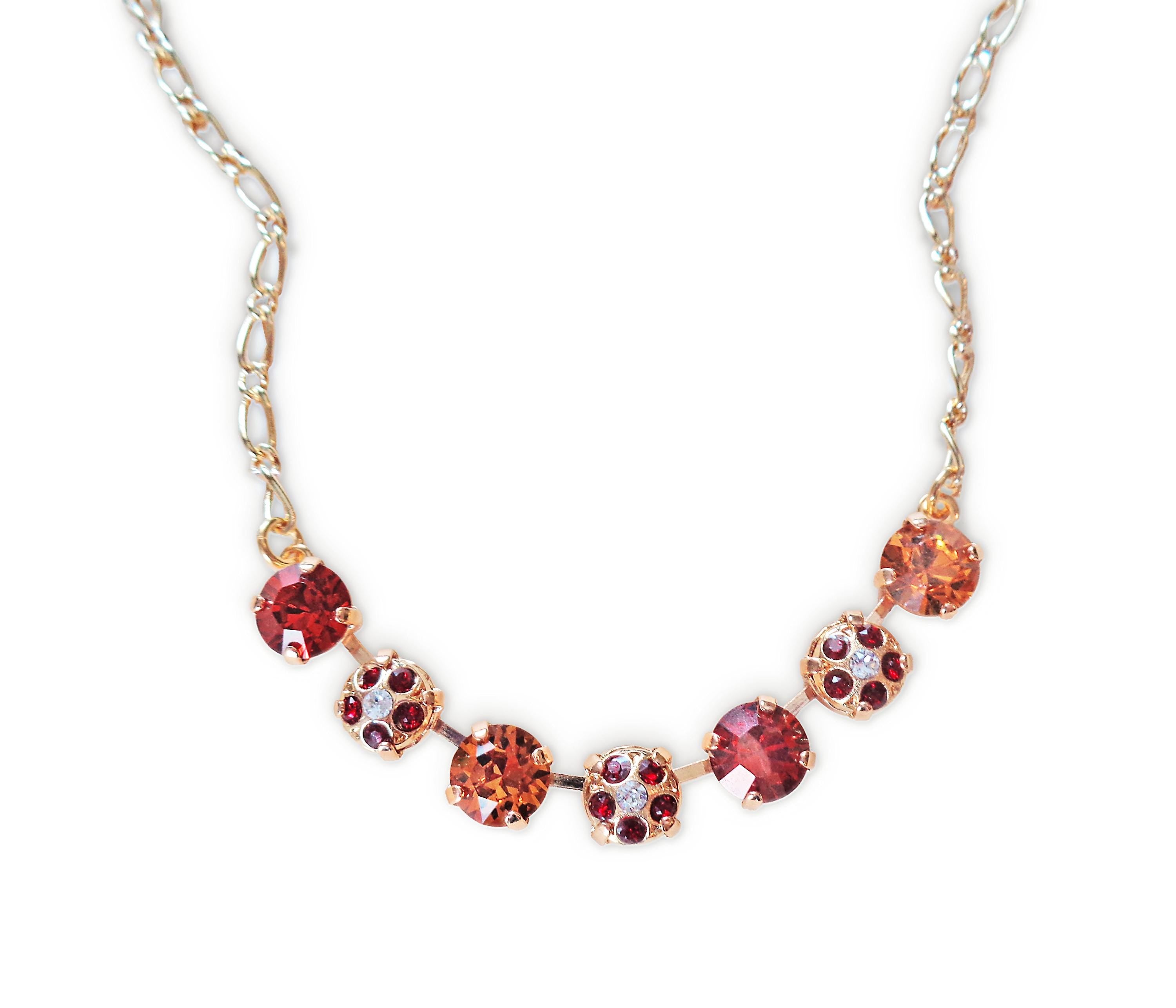 Crystal chain decorated necklace indian red and topaz,gold plated